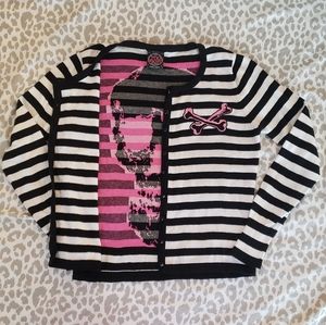 Skull Print Striped Cardigan